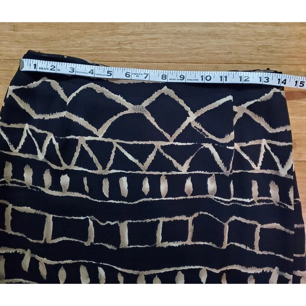 Vtg. Jones New York Black & Gold Aztec Tribal Midi Wrap Skirt Career Global Boho - Picture 5 of 6